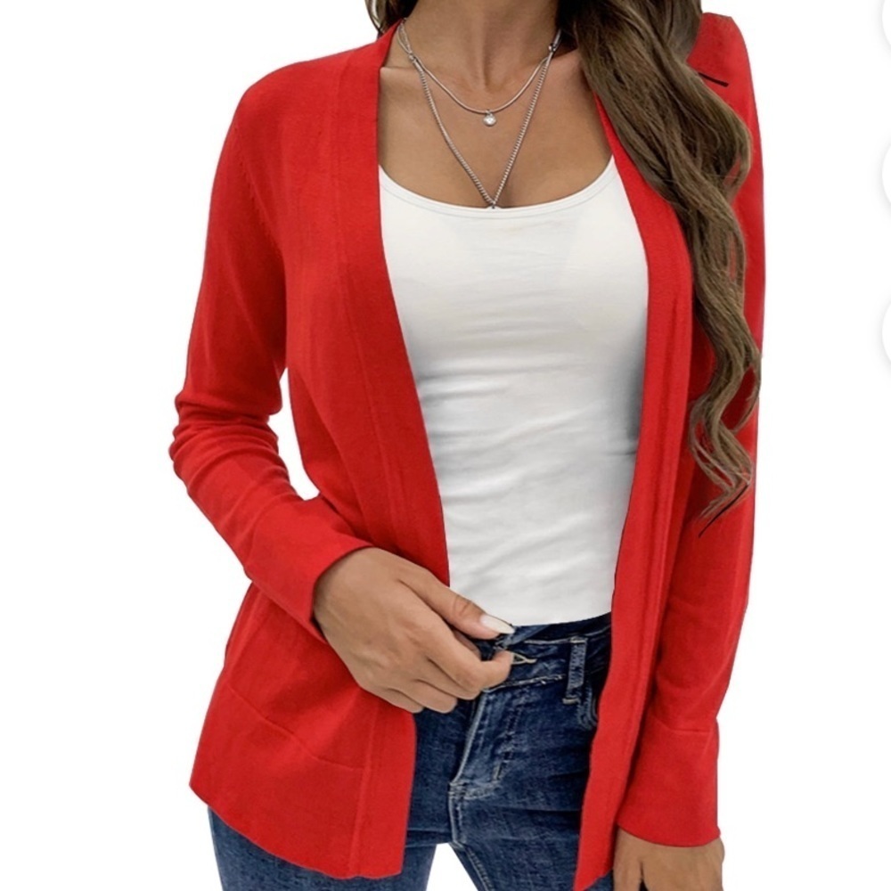 Open Front Lightweight Cardigan Womens Sz Medium Bright Red NWT